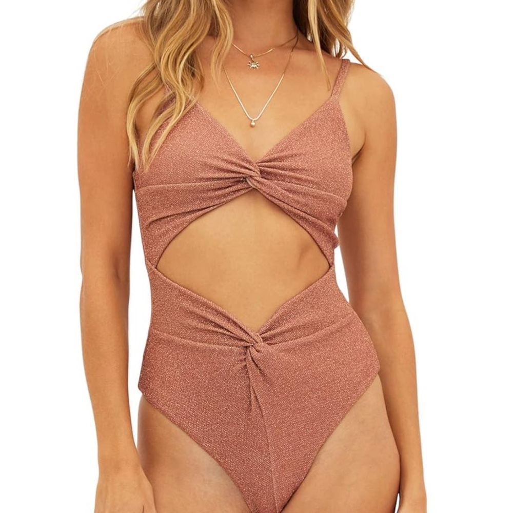 Chic Cutout Swimsuit in Shimmering Bronze